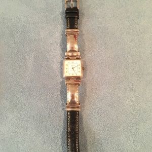 ECCLISSI WATCH STERLING SILVER BLACK LEATHER BAND